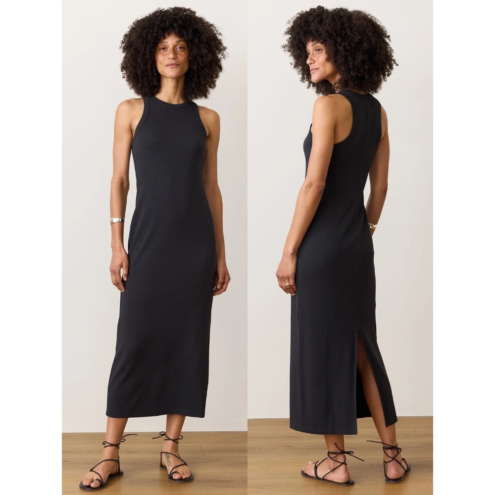 Marine Layer Cotton/Tencel Blend Lexi Rib Sun-In Maxi Slit Dress Black Sz XS